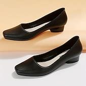 Women's Black Low Heel Pumps – Classic Round Toe Slip-On Shoes for ...