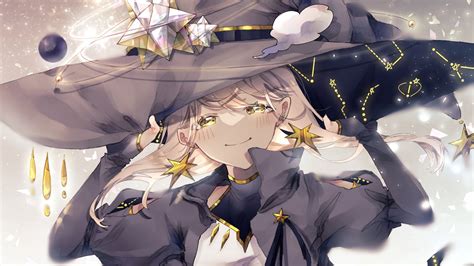 Download wallpaper 2560x1440 girl, witch, hat, space, magic, anime ...