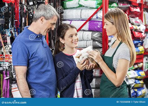 Happy Family Buying Guinea Pig from Saleswoman Stock Photo - Image of ...