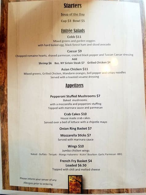 Menu at The Rustic Table restaurant, Winchester