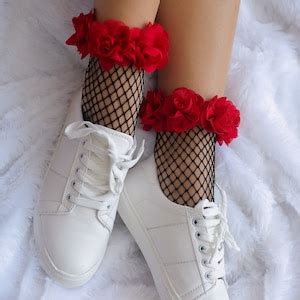 Buy Crimson Crush Fishnet Socks Wedding Bridal Vintage Socks 3D Flower ...