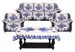 Kuber Industries Flower Design Cotton 5 Seater Sofa Cover Set with 6 ...