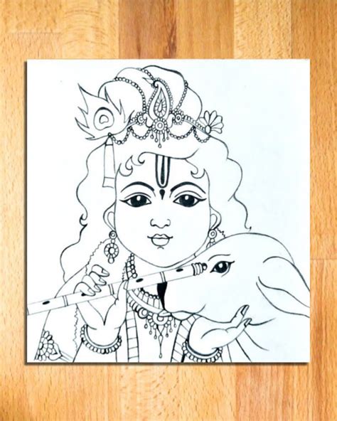 How to Draw Shree Krishna with Cow | Easy Drawing of Lord Krishna Step by Step | Easy drawings ...