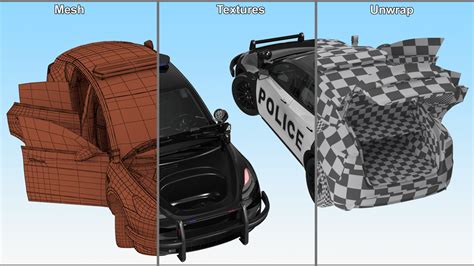 3D Police Tesla Model Y Lights On Rigged for Maya | 3D Molier International