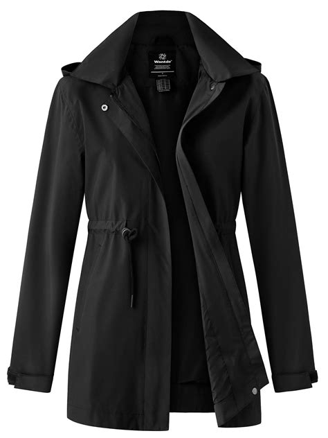 Wantdo Women's Hip-Length Raincoat Waterproof Trenchcoat Outdoor Hooded ...