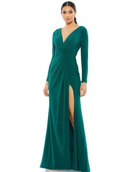 Mac Duggal 26554 Long Sleeve High Slit Formal Gown | The Dress Outlet
