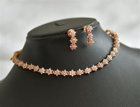 Rose gold tone cz white nakshatra necklace set dj-46617 – dreamjwell