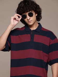 Roadster Striped Men Polo Neck Blue T-Shirt - Buy Roadster Striped Men ...
