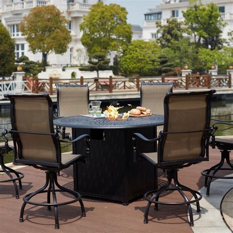 Darlee Monterey 7 Piece Cast Aluminum Sling Patio Counter Height Fire ...