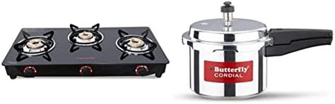 Butterfly Smart Glass 3 Burner Gas Stove, Black & Butterfly Cordial Non ...