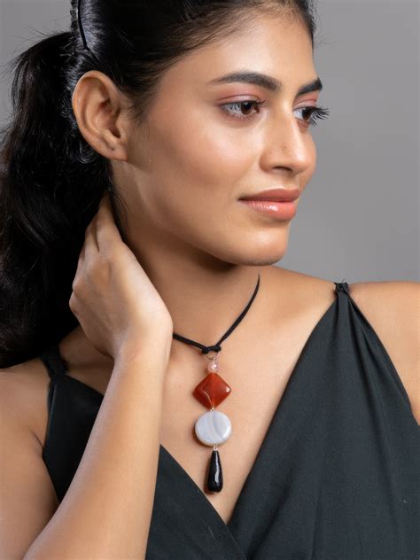 Black Brown White Onyx Agate Sleek Necklace With Adjustable Suede Cord ...