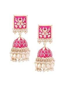 Yellow Chimes Meenakari Jhumka Earrings for Women Girls | Enamel Pink ...
