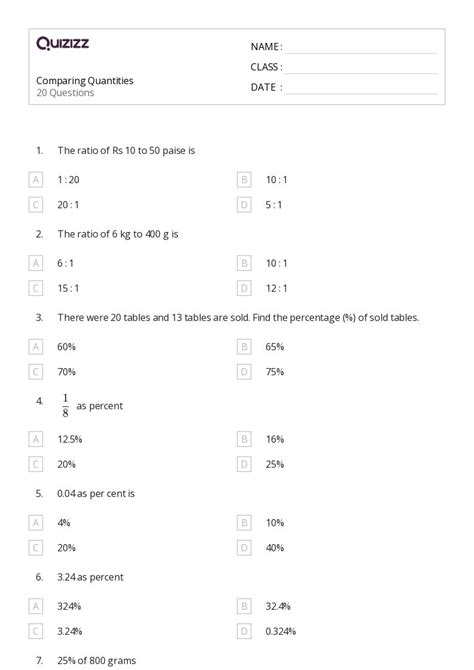 50+ Comparing Amount worksheets for 7th Class on Quizizz | Free & Printable