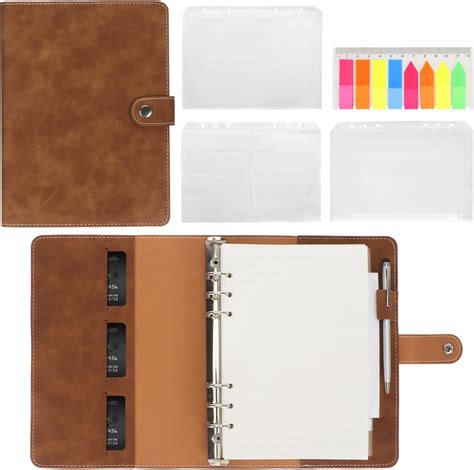 Femolity Leather A5 Ring Binder Notebook, 6 Ring A5 Binder with A5 ...