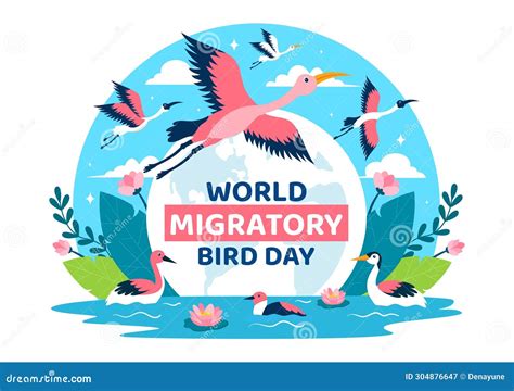 World Migratory Bird Day Vector Illustration With Birds Migrations Groups And Their Habitats For ...