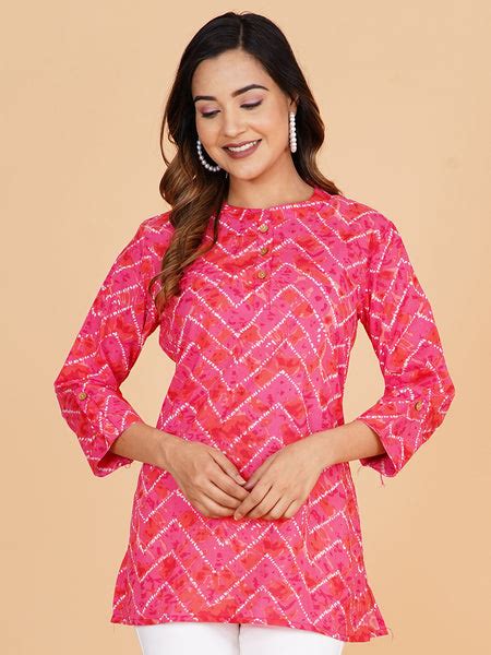 BLOCKS OF INDIA Cotton Hand Printed Short Kurti for Women Short Pink L ...