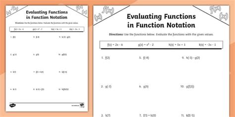 Algebra I Evaluating Functions in Function Notation Practice