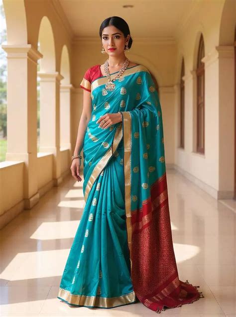 Peacock Blue Floral Zari Kanchi Soft Silk Saree – South India Shopping Mall