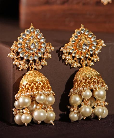 Gold Plated Traditional Jadtar Stone Jhumka With Pearl - Kalyani Indian ...