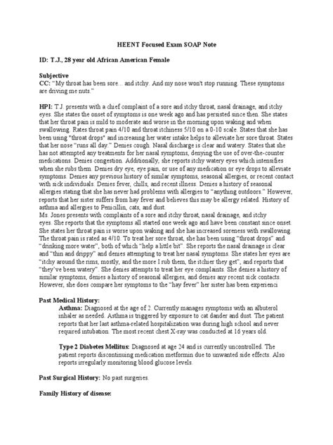 Image result for Heent Soap Note Example