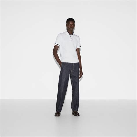 Knit cotton polo shirt with intarsia in white | GUCCI® US