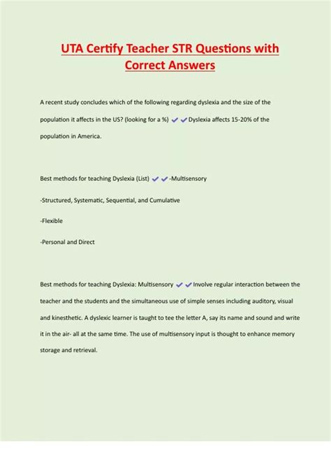 UTA Certify Teacher STR Questions with Correct Answers - STR... - Stuvia US