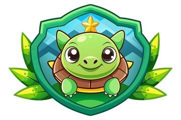Cute green turtle with star on a green shield | Premium AI-generated vector