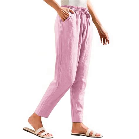 Evdexr Women's Cotton Linen Capri Pants with Drawstring Petite Summer ...