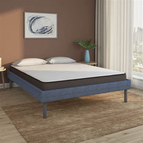 Velvette Upholstered Bed (Blue) + Lite Dual Mattress (King) | Nilkamal ...