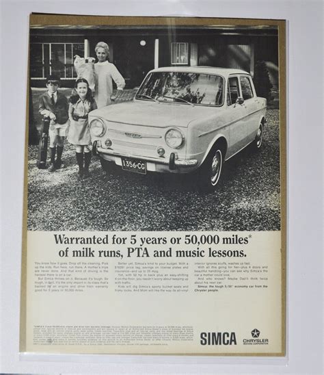 Large Car Ad 1960's Simca (motor Company Classic Old Photo Advertisement Parts Print Brochure ...