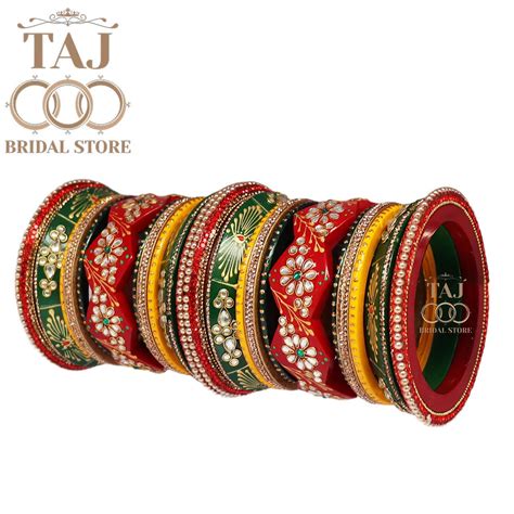 Lac Bridal Bangles Set with Beautiful Kundan and Handpaint Design – Taj ...