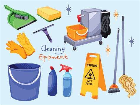 Cleaning service job equipment set collection vector illustration with ...