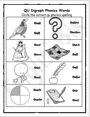 QU Digraph Phonics Words Worksheet - EnglishBix | Phonics words ...