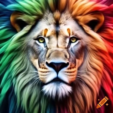 Lion illustration colored in green, white, and red on Craiyon