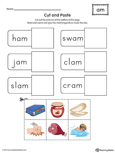AM Word Family Cut-and-Paste Printable PDF | MyTeachingStation.com