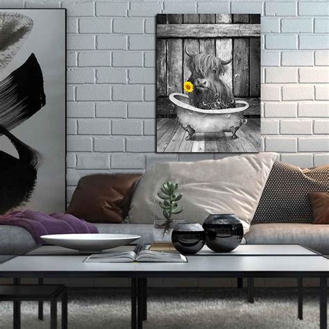 Buy Fwifjods Highland Cow Wall Art Black and White Interesting Cow ...