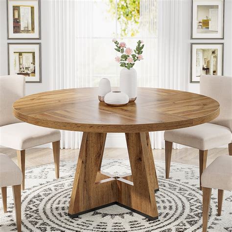 47" Round Dining Table for 4, Farmhouse Kitchen Table Small Dinner ...