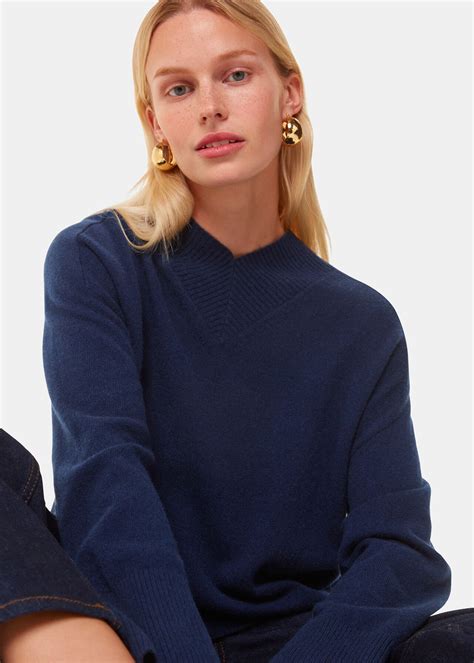 Women's Navy Cashmere V Neck Sweater | Whistles US