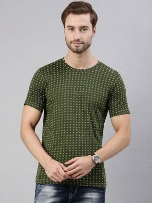 Printed Men Dark Green, White T-Shirt Price in India - Buy Printed Men ...