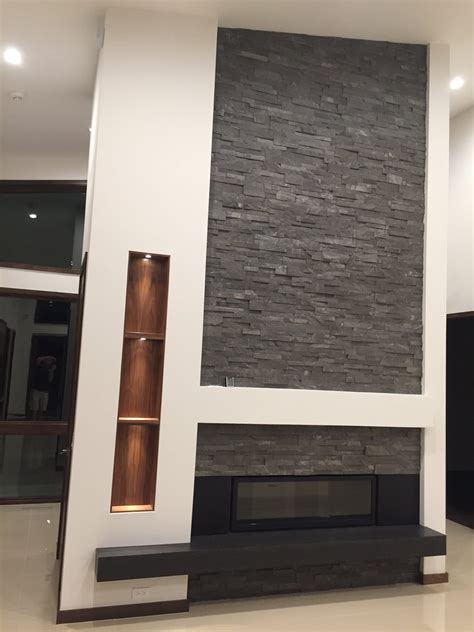 Electric Floor To Ceiling Stone Fireplace