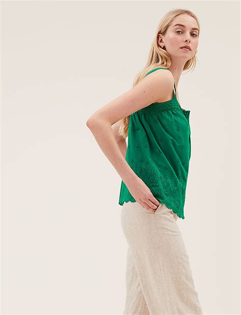 Buy Pure Cotton Broderie Regular Fit Cami Top at Marks & Spencer