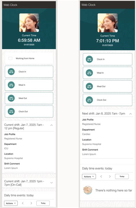 Workforce Schedule Shift Details on Web Clock