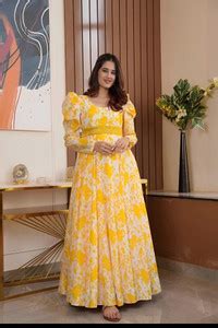 Riva Women Ethnic Dress Yellow Ankle Length Dress - Buy Riva Women ...