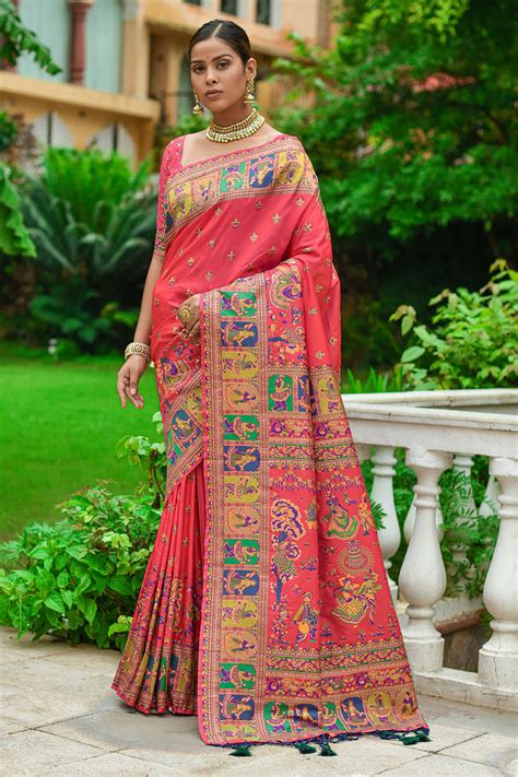 Buy Cantaloupr Red Banarasi saree online-Karagiri