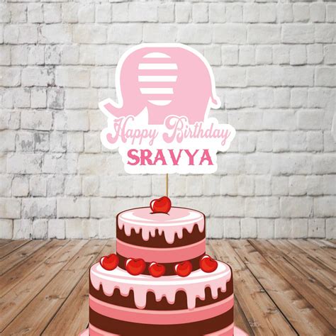 Pink Elephant Theme Cake Topper | Personalized Birthday Party Supplies ...