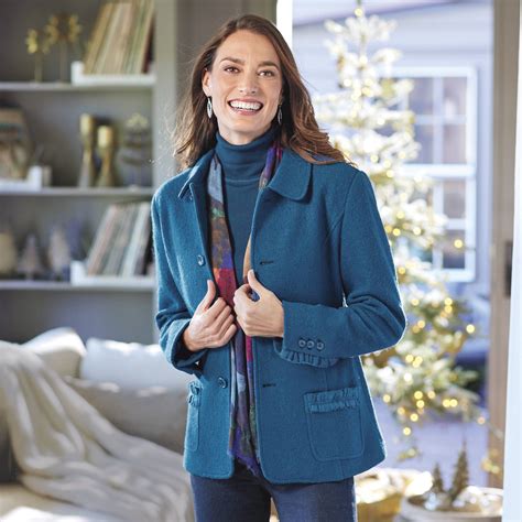 Ruffled Trim Boiled Wool Lined Jacket - NorthStyle Women's Fashions