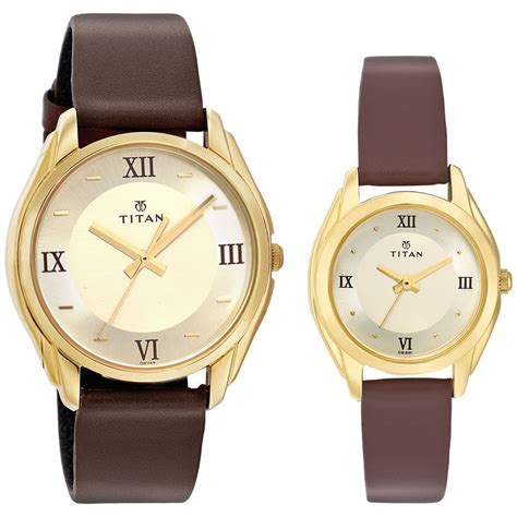 Buy Online Titan Quartz Analog Champagne Dial Watch for Couple ...