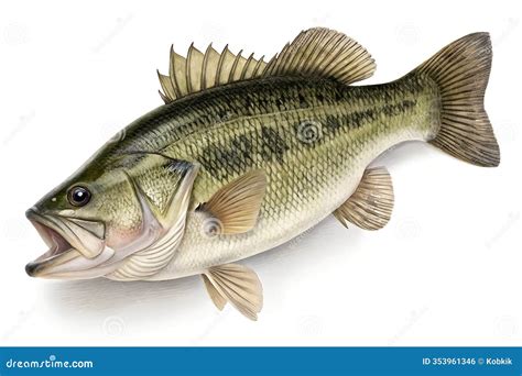 Largemouth Bass Fish Isolated on White Background Stock Illustration ...