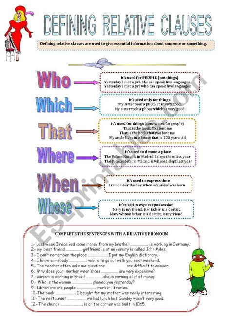 Defining and Non Defining Relative Clauses Worksheet 的图像结果