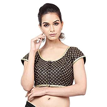 Muhenera Dupion Silk Padded Front Open Hooks Short Sleeves Saree Blouse ...